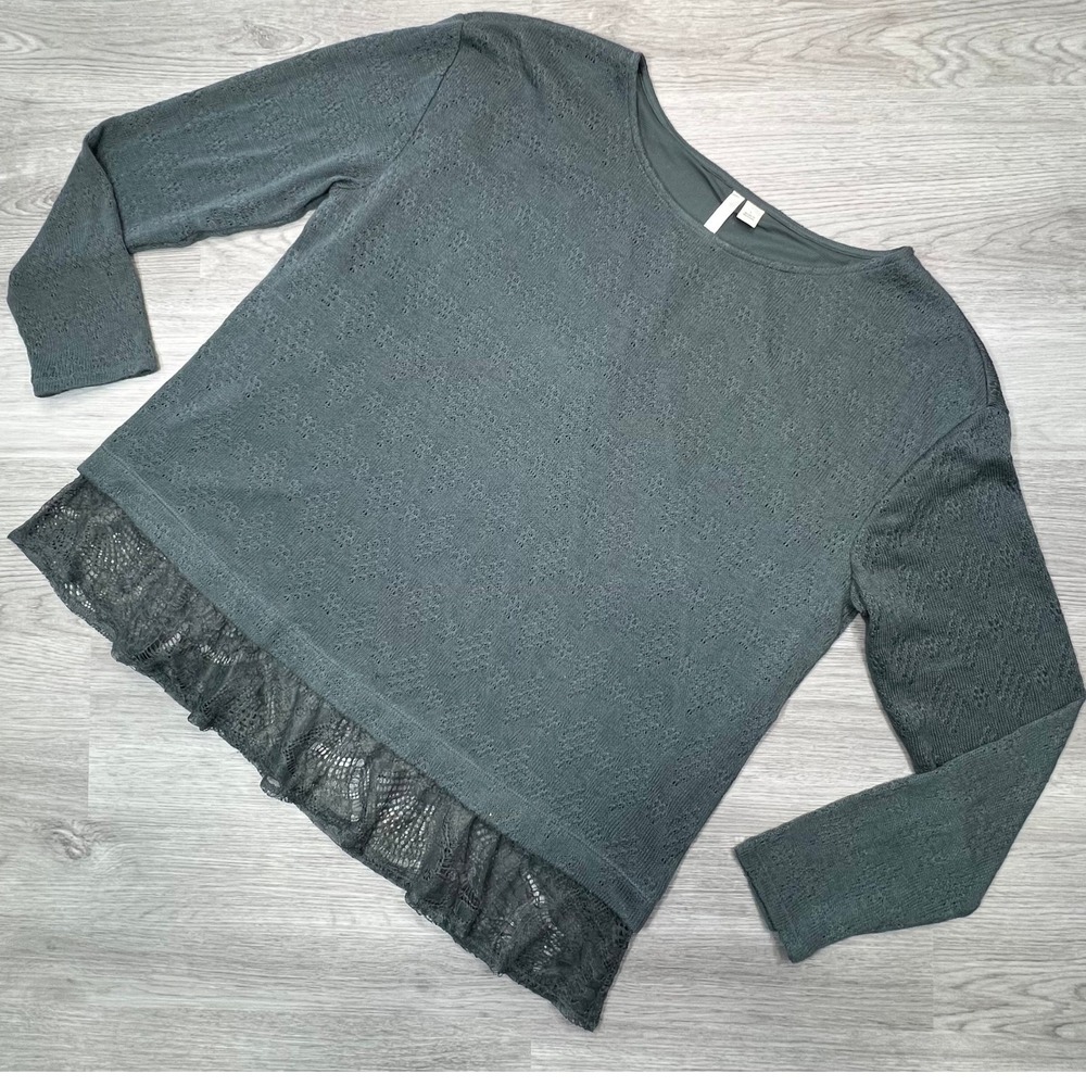 LC Lauren‎ Conrad Womens Lace Trim Knit Long Sleeve Blouse Size Large Top
